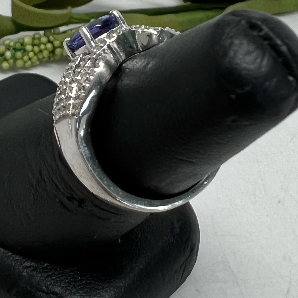 18K Solid White Gold Tanzanite Diamond Ring Sz 5.5 - Picture 9 of 16